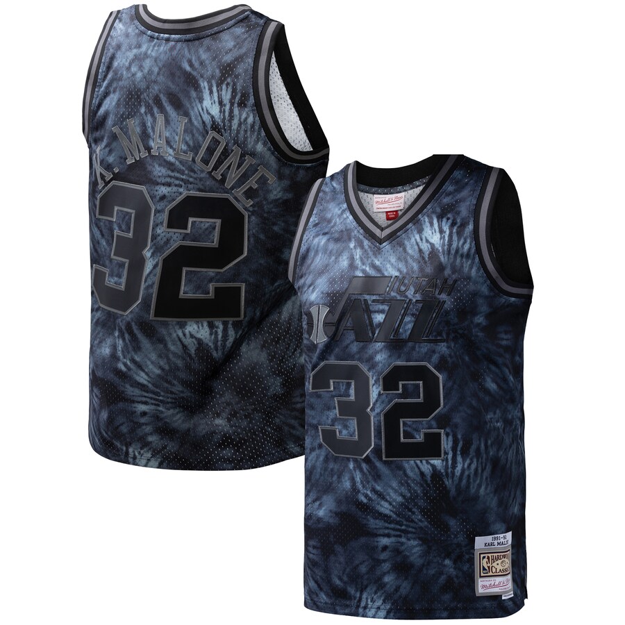 Men's Utah Jazz Karl Malone Mitchell & Ness Black Hardwood Classics 1991/92 Tie-Dye Swingman Jersey - Puhuasuan