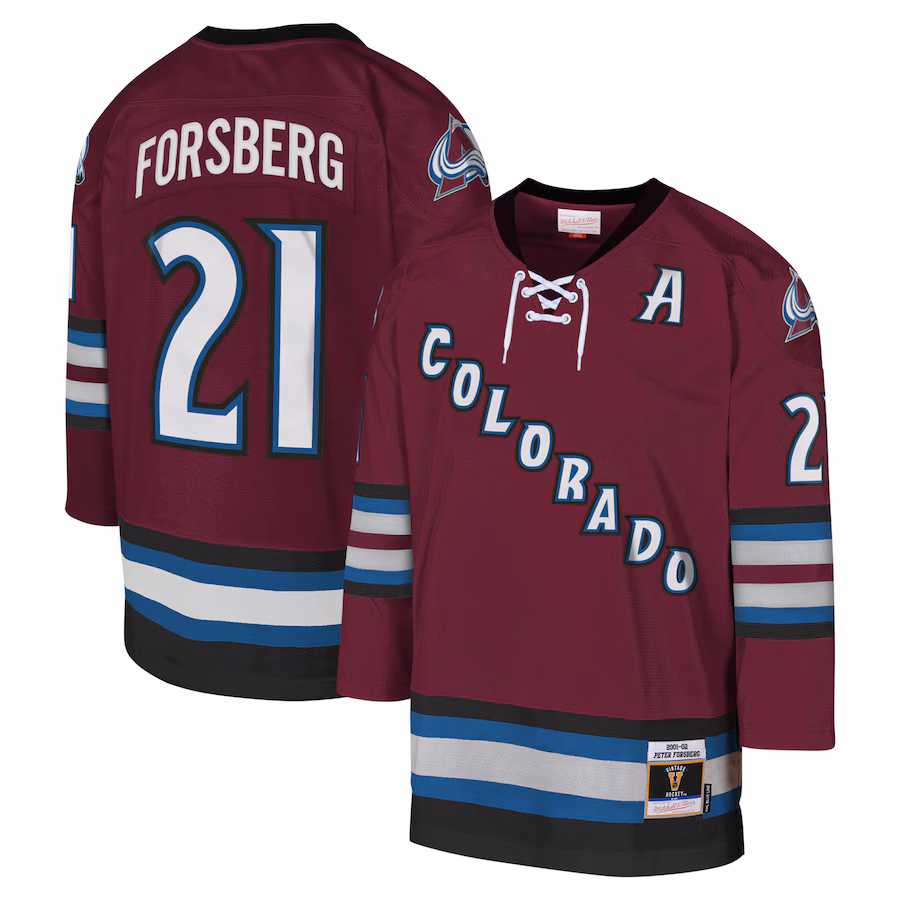 Youth Colorado Avalanche Peter Forsberg Mitchell & Ness Burgundy 2001-02 Blue Line Player Jersey - Puhuasuan