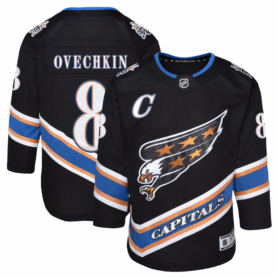 Youth Washington Capitals Alexander Ovechkin Black Alternate 50th Anniversary Premier Player Jersey - Puhuasuan