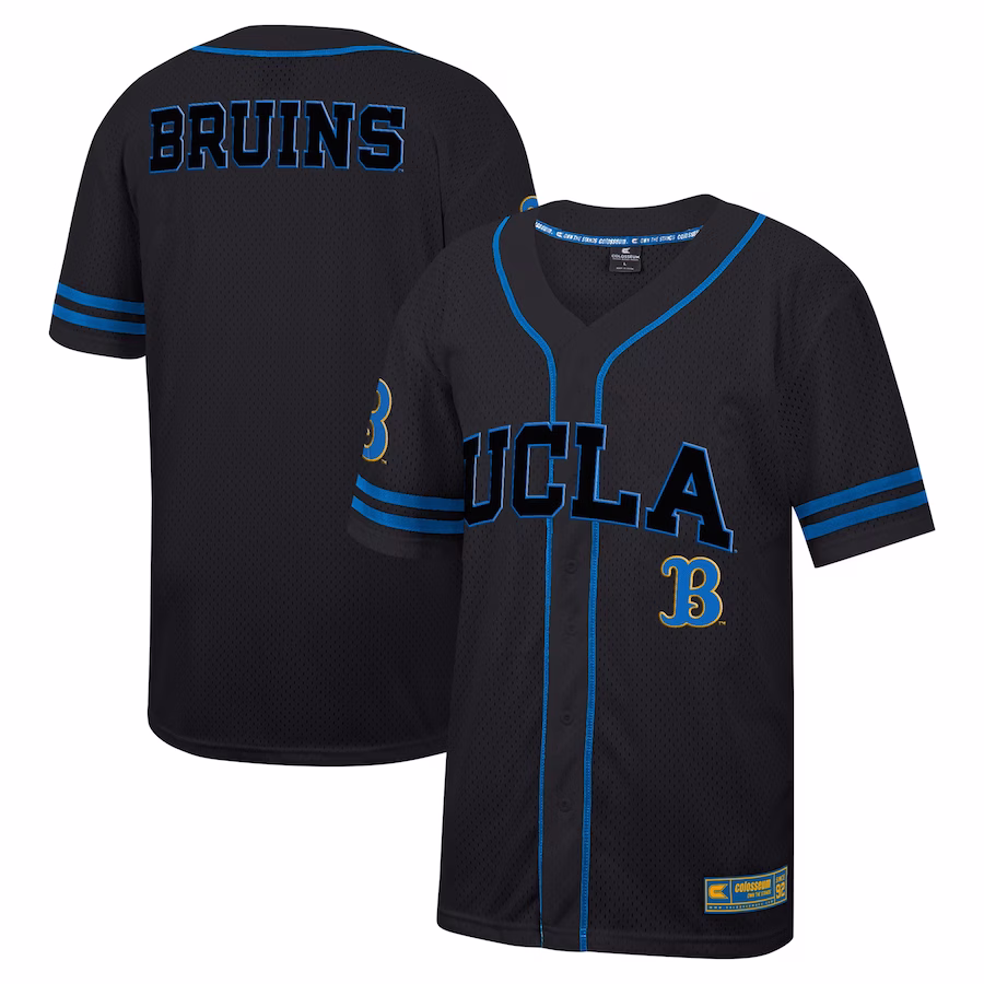 UCLA Bruins Colosseum Free Spirited Mesh Button-Up Baseball Jersey - Black - Puhuasuan