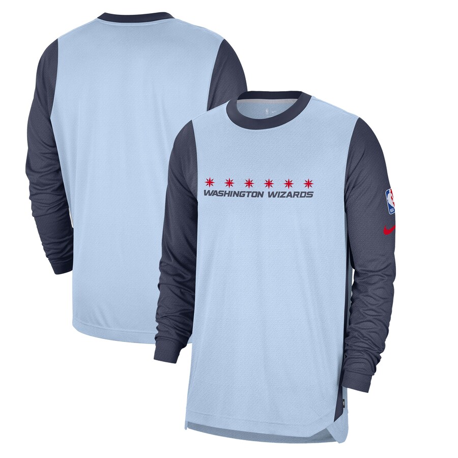 Men's Washington Wizards Nike Light Blue 2024/25 City Edition Authentic Pregame Performance Long Sleeve Shooting T-Shirt - Puhuasuan