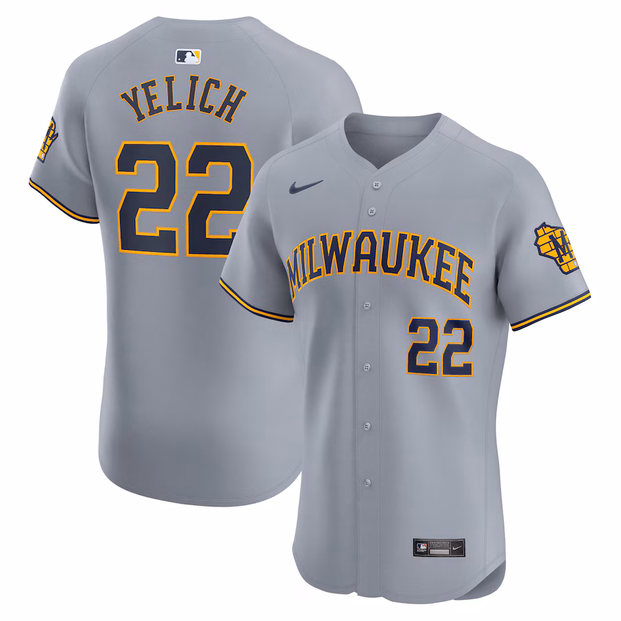 Men's Milwaukee Brewers Christian Yelich Nike Gray Road Elite Player Jersey - Puhuasuan