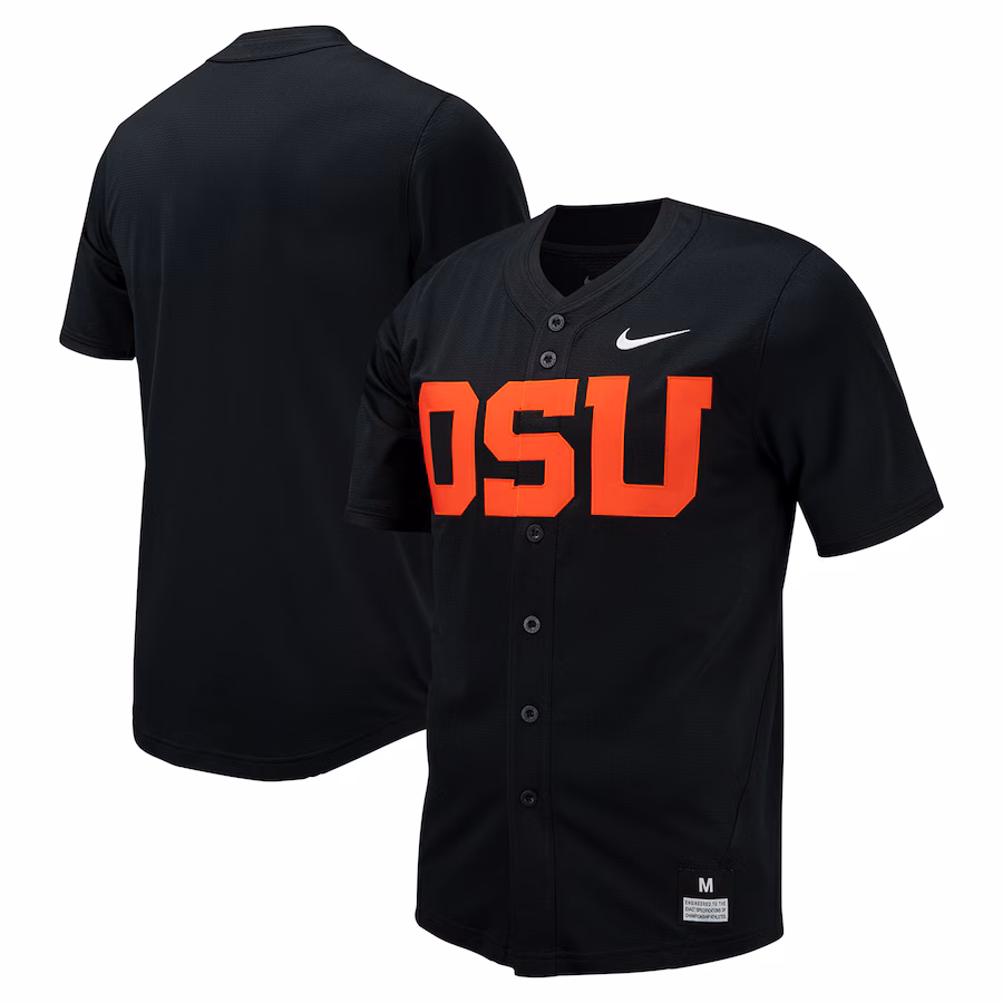 Men's Nike Black Oregon State Beavers Replica Full-Button Baseball Jersey - Puhuasuan