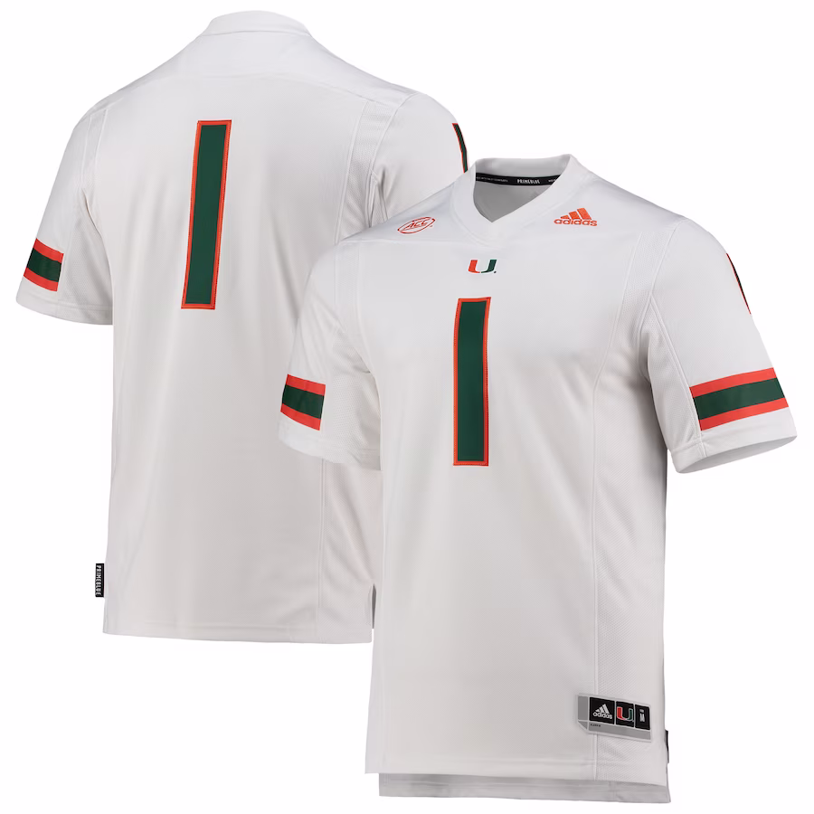 #1 Miami Hurricanes adidas Team Premier Football Jersey - White - Puhuasuan
