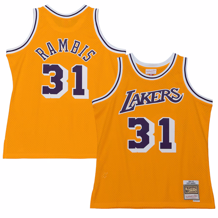 Men's Los Angeles Lakers Kurt Rambis Mitchell & Ness Gold 1984/85 Swingman Jersey - Puhuasuan