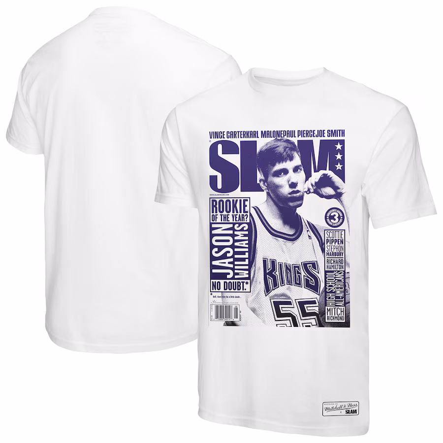 Men's Sacramento Kings Jason Williams Mitchell & Ness White SLAM Gradient T-Shirt - Puhuasuan
