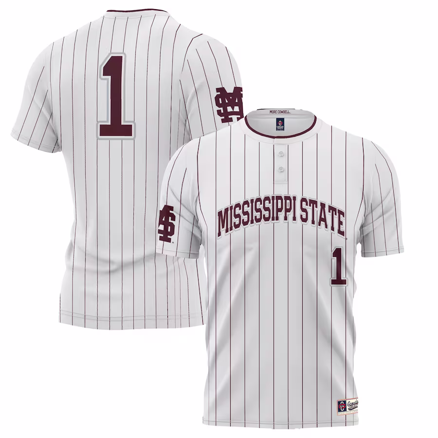 #1 Mississippi State Bulldogs GameDay Greats Unisex Lightweight Softball Jersey - White - Puhuasuan