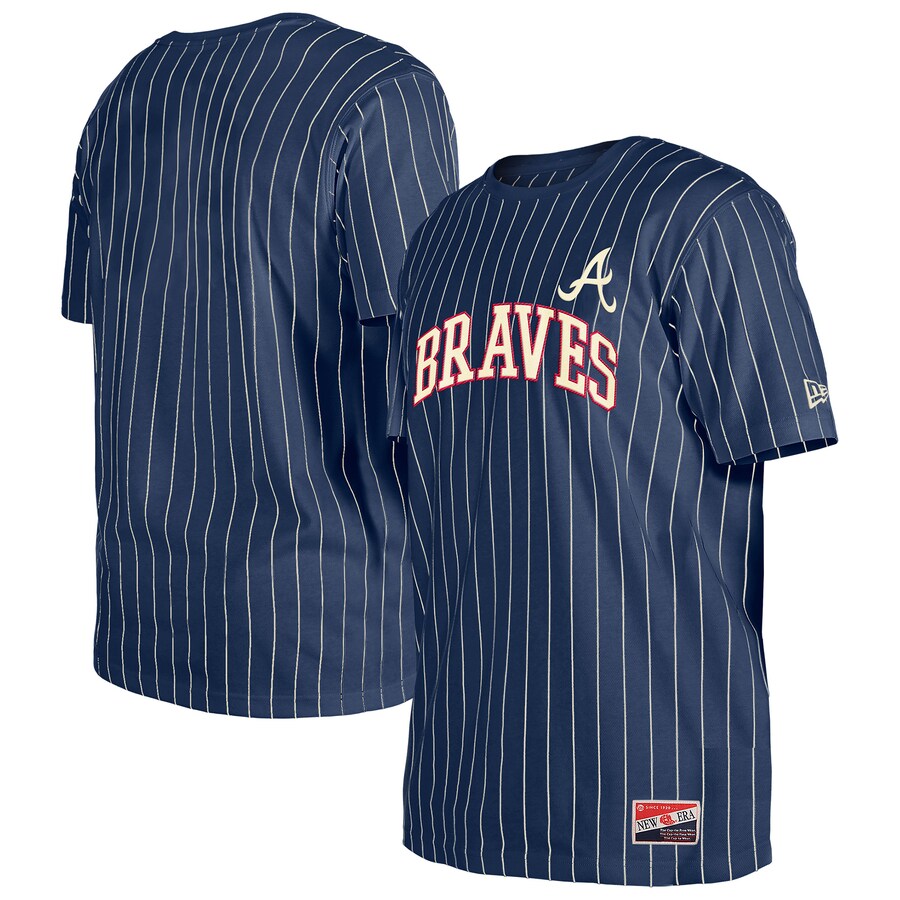 Men's Atlanta Braves New Era Navy Throwback Pinstripe T-Shirt - Puhuasuan