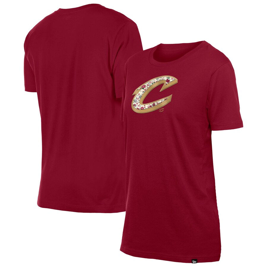 Women's Cleveland Cavaliers New Era Wine Glam Game Flower T-Shirt - Puhuasuan