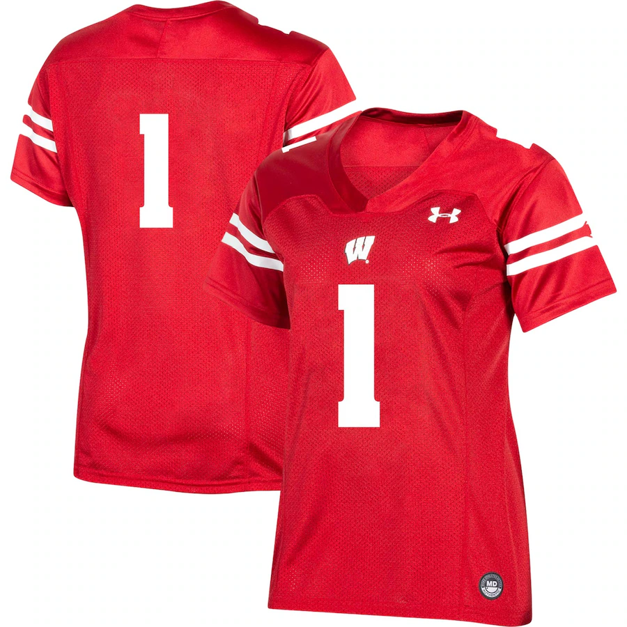 Women's Under Armour #1 Red Wisconsin Badgers Team Replica Football Jersey - Puhuasuan