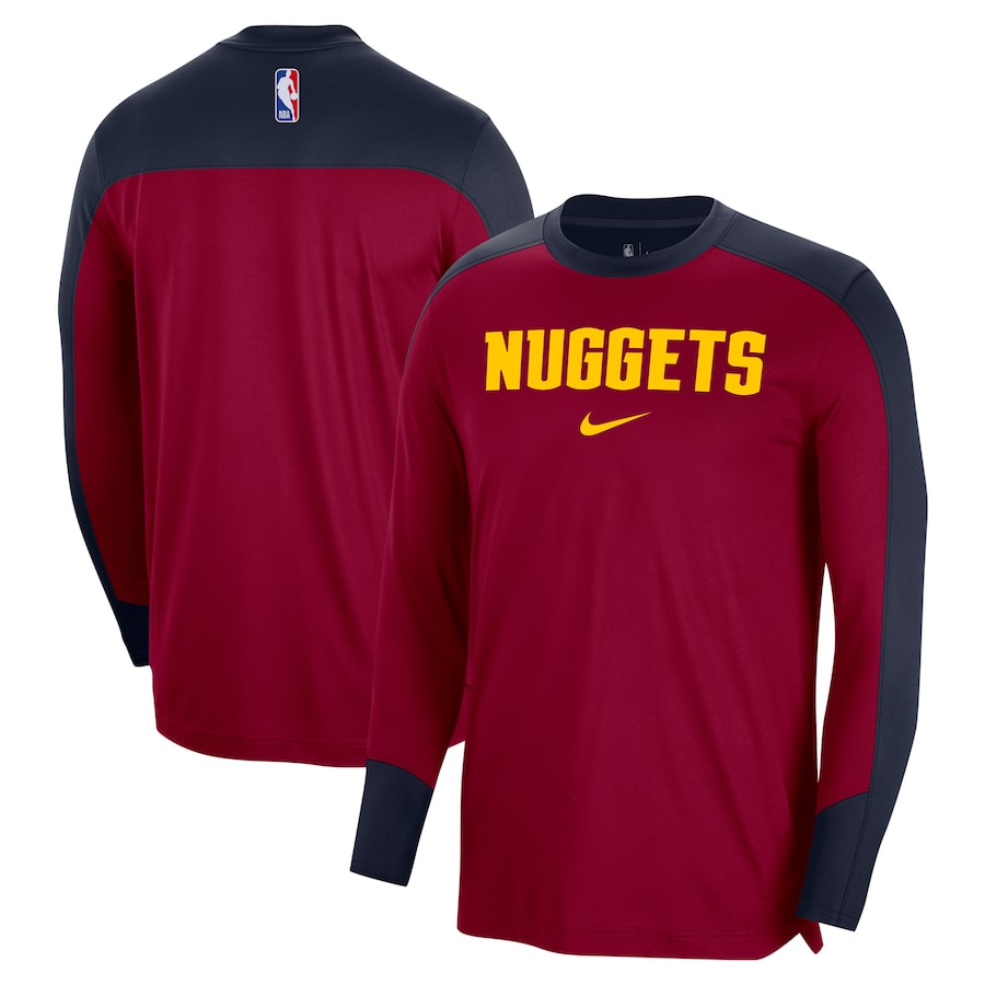 Men's Denver Nuggets Nike Red 2024/25 Authentic Pre-Game Legend Long Sleeve Shooting Shirt - Puhuasuan