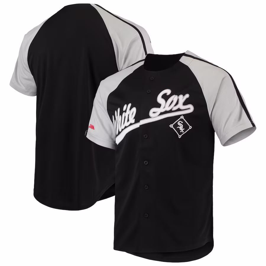 Men's Chicago White Sox Stitches Black Button-Down Raglan Replica Jersey - Puhuasuan
