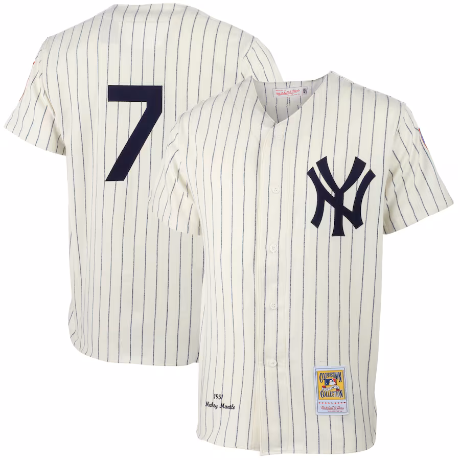 Men's New York Yankees Mickey Mantle Mitchell & Ness Cream 1951 Cooperstown Collection Authentic Jersey - Puhuasuan