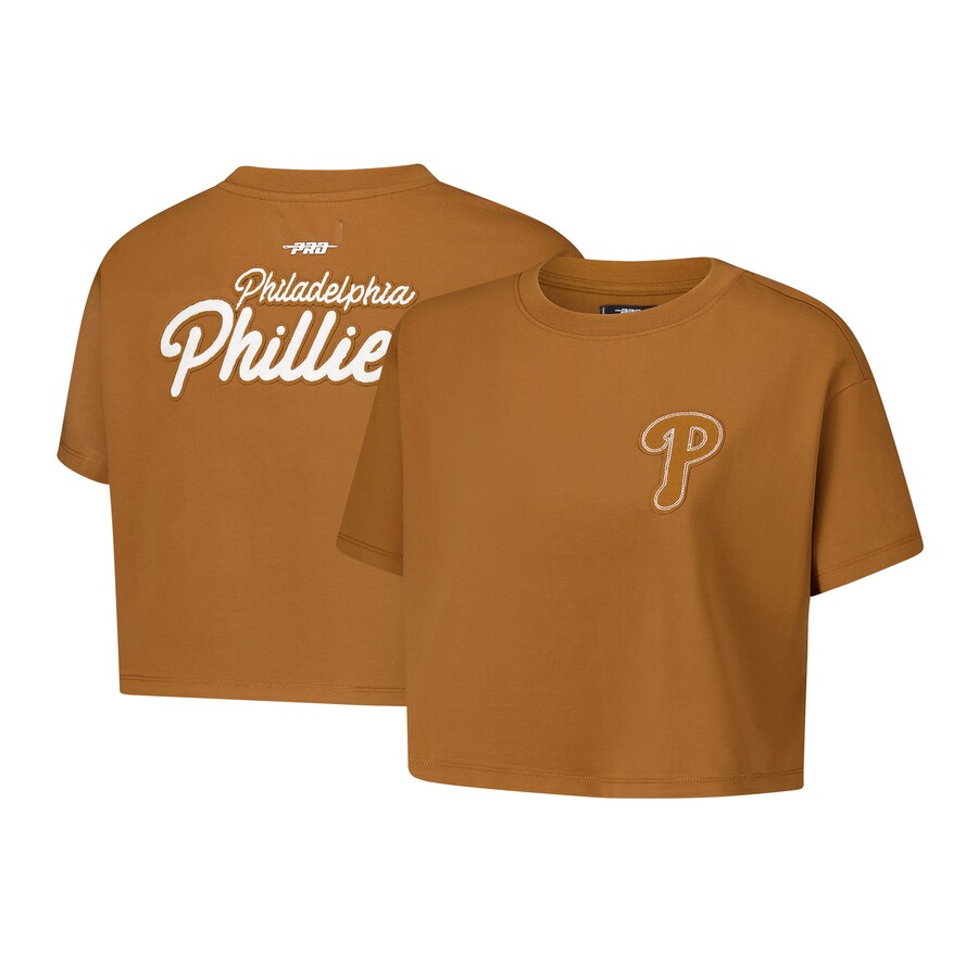 Women's Philadelphia Phillies Pro Standard Brown Paint The City Cropped Boxy T-Shirt - Puhuasuan