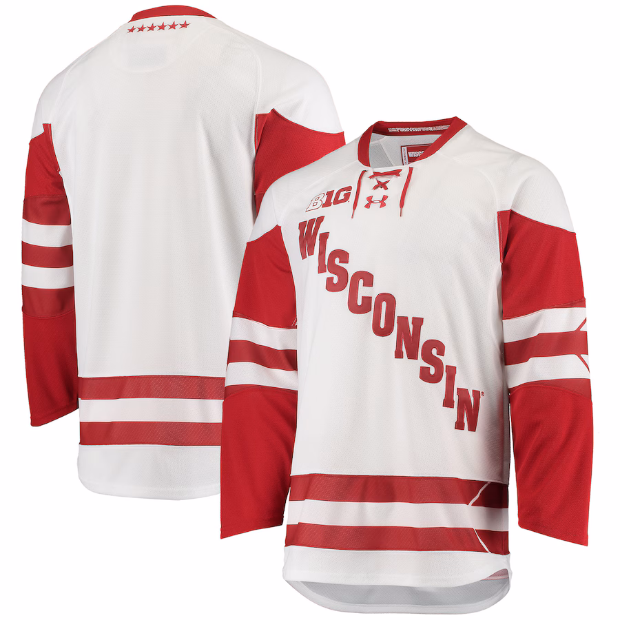 Men's Under Armour White Wisconsin Badgers UA Replica Hockey Jersey - Puhuasuan