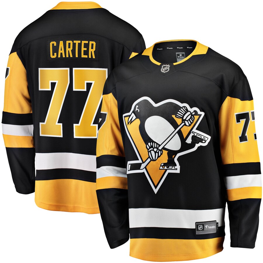 Men's Pittsburgh Penguins Jeff Carter Fanatics Branded Black 2017/18 Home Breakaway Replica Jersey - Puhuasuan