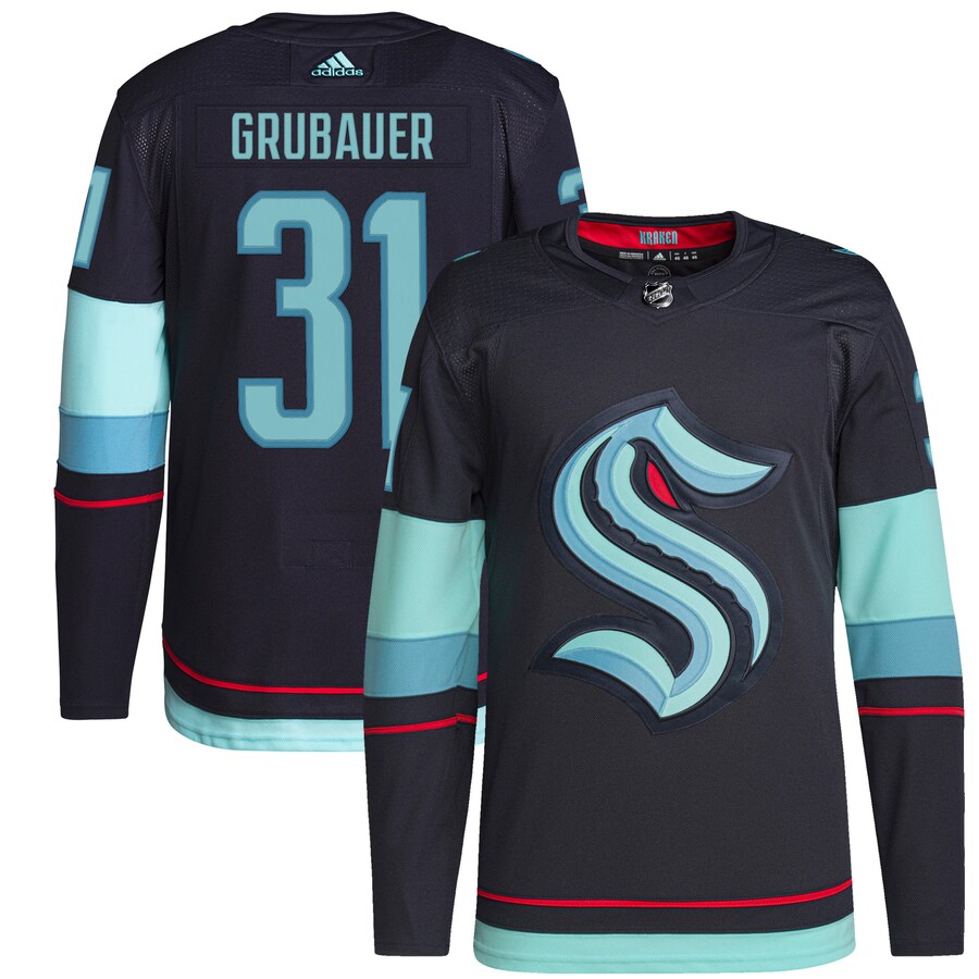 Men's Seattle Kraken Philipp Grubauer adidas Navy Home Authentic Primegreen Player Jersey - Puhuasuan