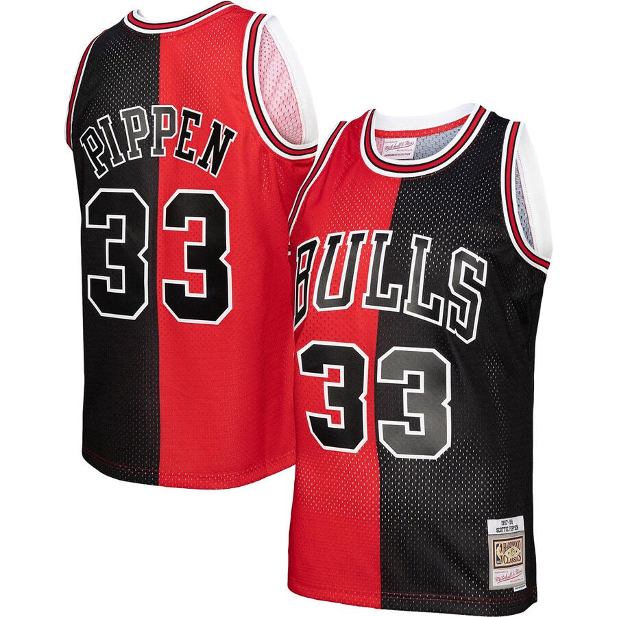 Men's Chicago Bulls Mitchell & Ness Red/Black Big & Tall Hardwood Classics 1997/98 Split Swingman Jersey - Puhuasuan