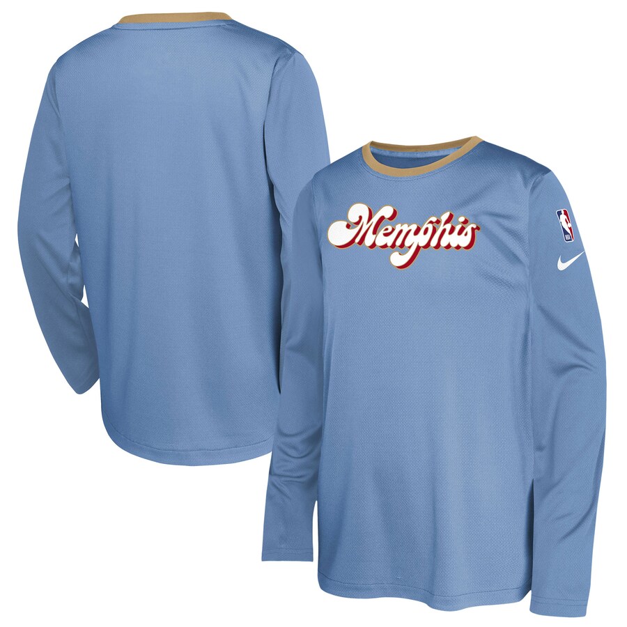 Youth Memphis Grizzlies  Nike Light Blue 2024/25 City Edition Pregame Performance Long Sleeve Shooting T-Shirt - Puhuasuan