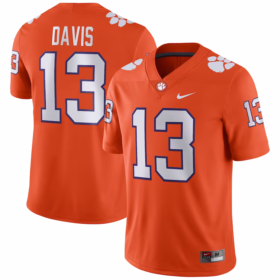 Tyler Davis Clemson Tigers Nike NIL Football Game Jersey - Orange - Puhuasuan