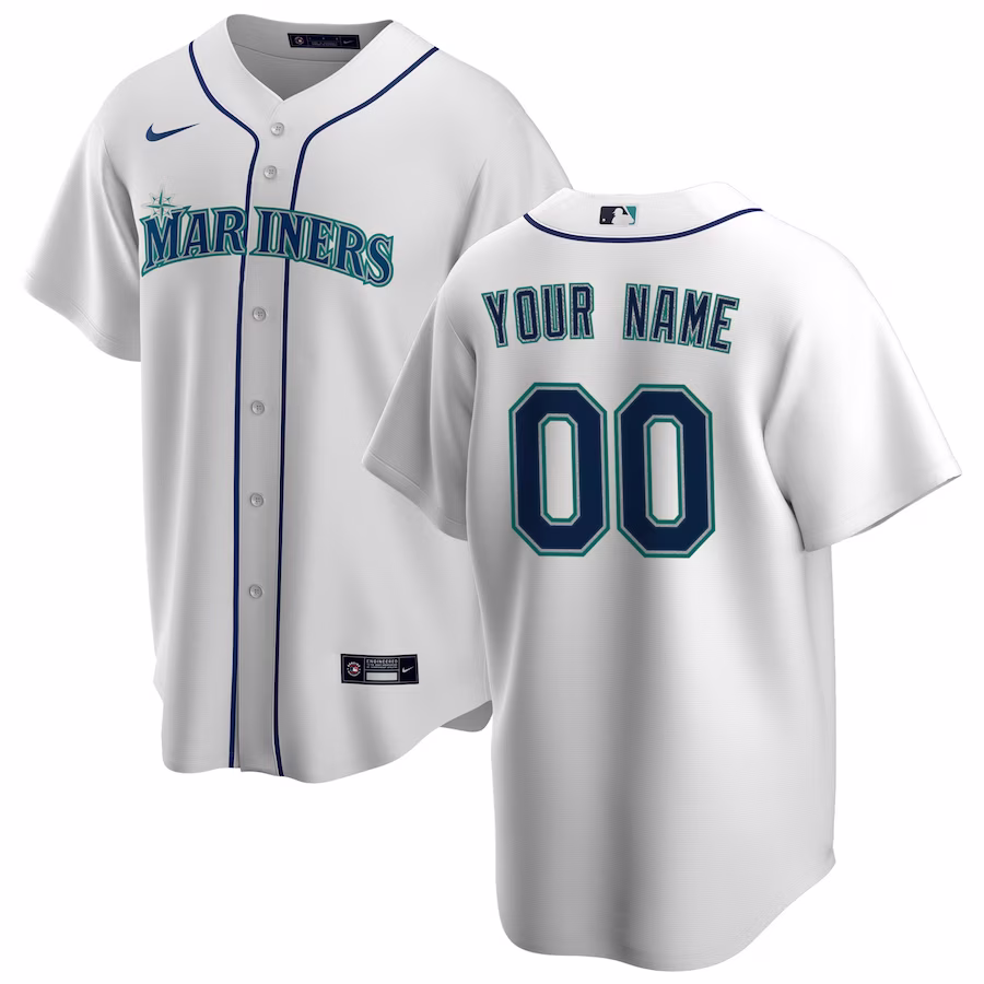Men's Seattle Mariners Nike White Home Replica Custom Jersey - Puhuasuan
