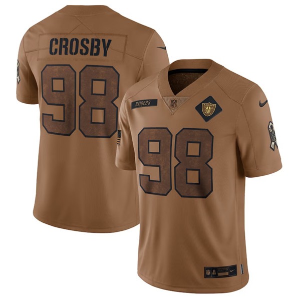 Men's Las Vegas Raiders #98 Maxx Crosby 2023 Brown Salute To Service Limited Football Stitched Jersey - Puhuasuan
