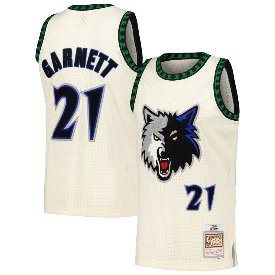 Men's Minnesota Timberwolves Kevin Garnett Mitchell & Ness Cream Chainstitch Swingman Jersey - Puhuasuan