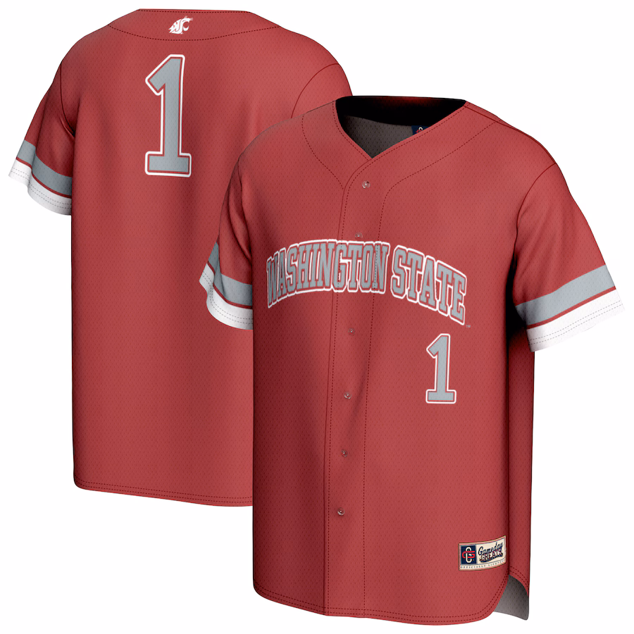 Unisex GameDay Greats #1 Crimson Washington State Cougars Lightweight Collegiate Baseball Fashion Jersey - Puhuasuan