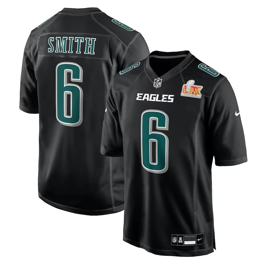 Men's Philadelphia Eagles DeVonta Smith Nike Carbon Black Super Bowl LIX Fashion Game Player Jersey - Puhuasuan