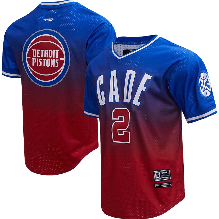 Men's Detroit Pistons Cade Cunningham Post Royal/Red Ombre Name & Number T-Shirt - Puhuasuan