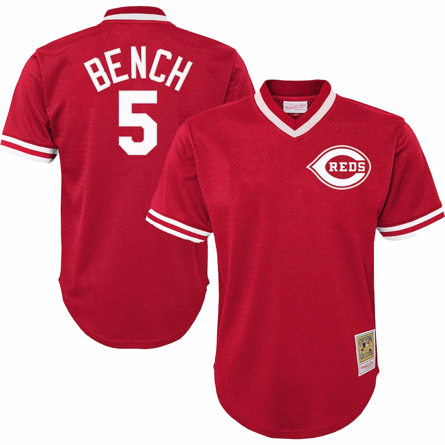 Youth Cincinnati Reds Johnny Bench Mitchell & Ness Red Cooperstown Collection Mesh Batting Practice Jersey - Puhuasuan