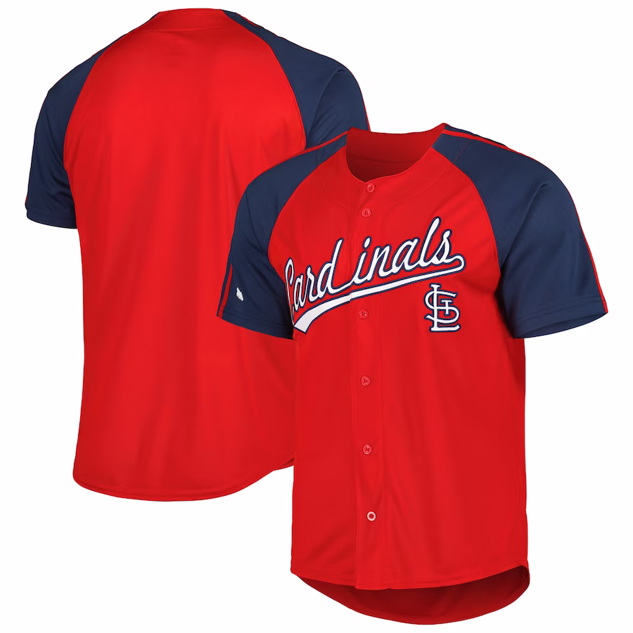 Men's St. Louis Cardinals Stitches Red Button-Down Raglan Fashion Jersey - Puhuasuan