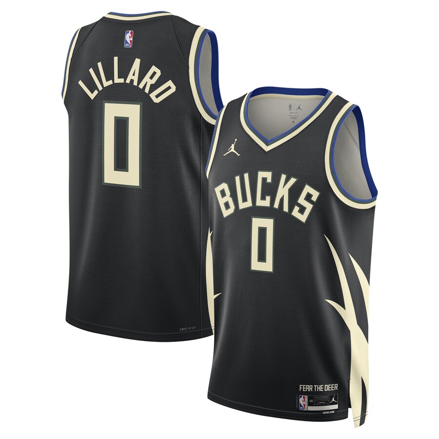 Unisex Milwaukee Bucks Damian Lillard Jordan Brand Black Swingman Player Jersey - Statement Edition - Puhuasuan