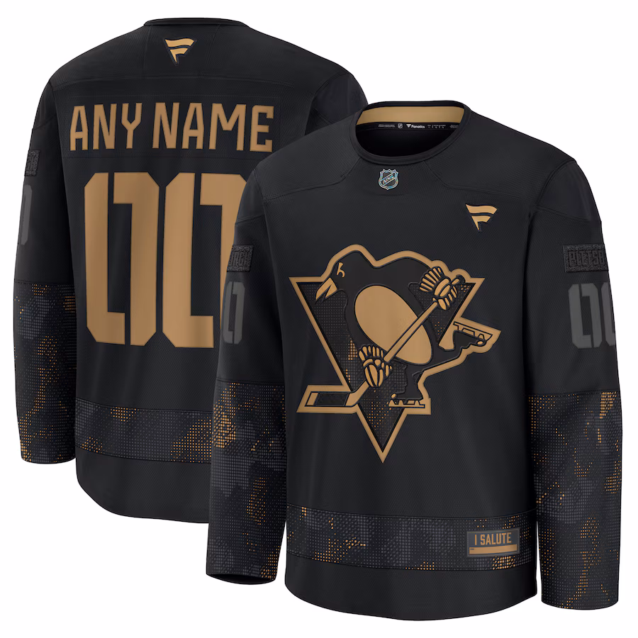 Men's Pittsburgh Penguins Fanatics Black 2024 Military Appreciation Custom Practice Jersey - Puhuasuan