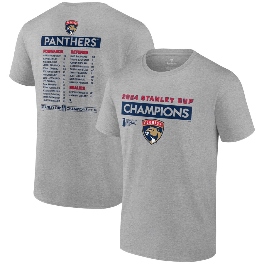Men's Florida Panthers Fanatics Steel 2024 Stanley Cup Champions Roster T-Shirt - Puhuasuan