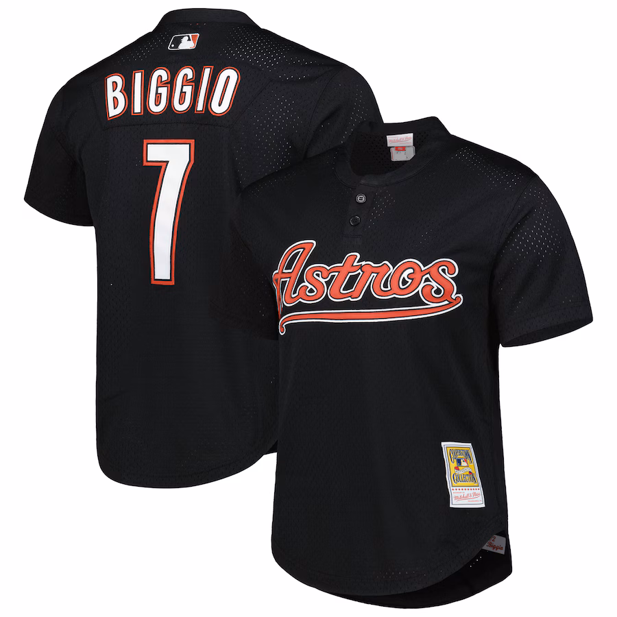 Men's Houston Astros Craig Biggio Mitchell & Ness Black Cooperstown Collection Mesh Batting Practice Jersey - Puhuasuan