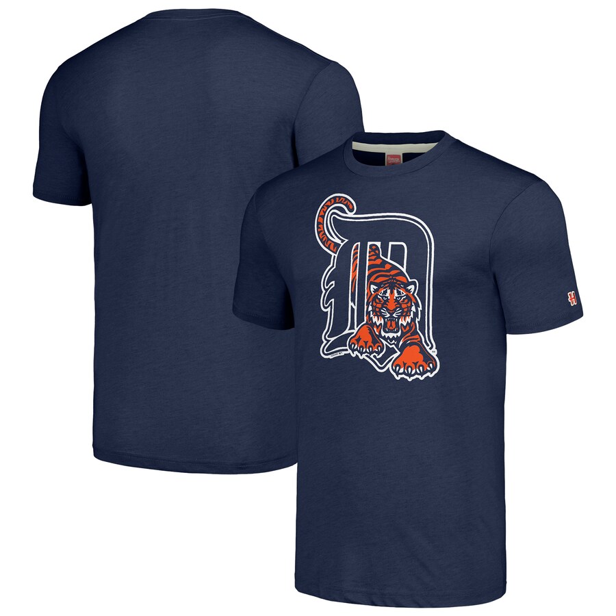 Men's Detroit Tigers Homage Navy Cooperstown Collection Hand-Drawn Logo Tri-Blend T-Shirt - Puhuasuan