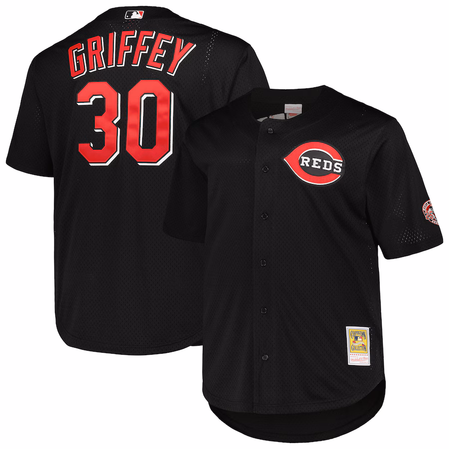 Men's Cincinnati Reds Ken Griffey Jr. Mitchell & Ness Black Big & Tall Cooperstown Collection Batting Practice Replica Jersey - Puhuasuan