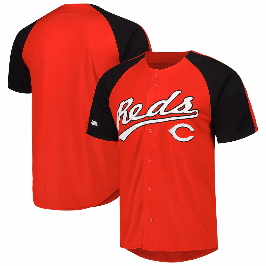 Men's Cincinnati Reds Stitches Red Button-Down Raglan Fashion Jersey - Puhuasuan