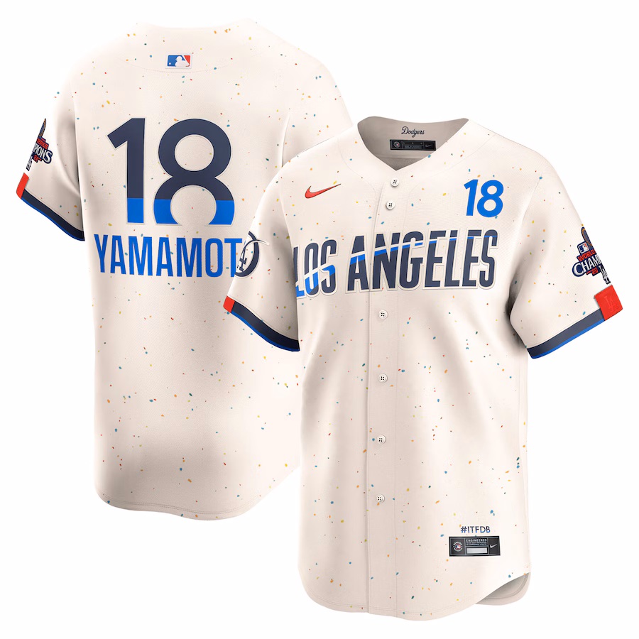 Men's Los Angeles Dodgers Yoshinobu Yamamoto Nike Cream 2024 World Series Champions City Connect Limited Player Jersey - Puhuasuan