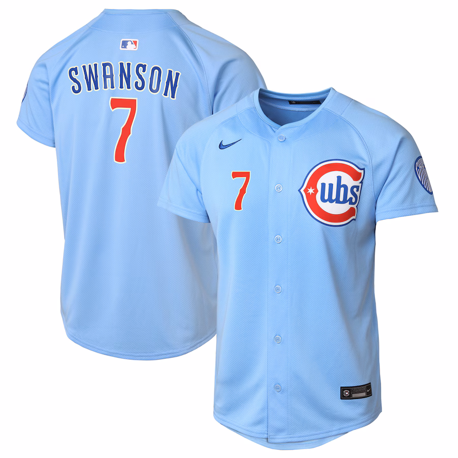 Youth Chicago Cubs Dansby Swanson Nike Baby Blue 2nd Alternate Limited Player Jersey - Puhuasuan