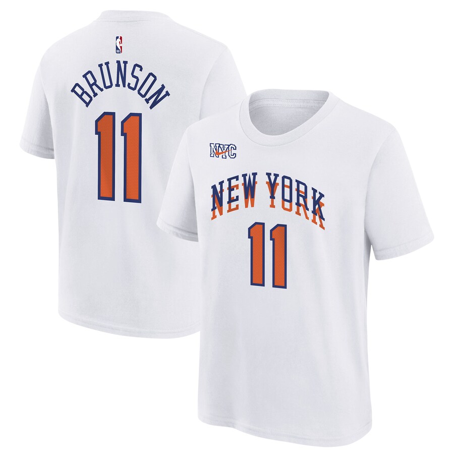 Youth New York Knicks Jalen Brunson Nike White 2024/25 City Edition Name & Number T-Shirt - Puhuasuan