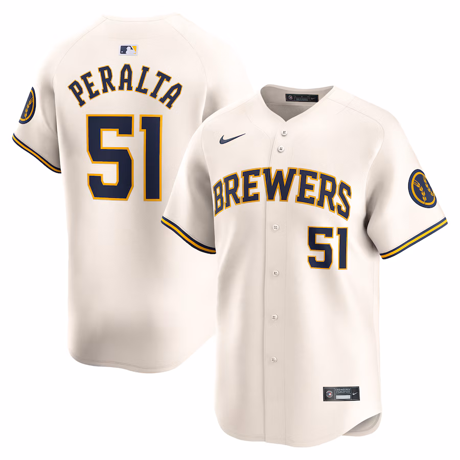 Men's Milwaukee Brewers Freddy Peralta Nike Cream Home Limited Player Jersey - Puhuasuan