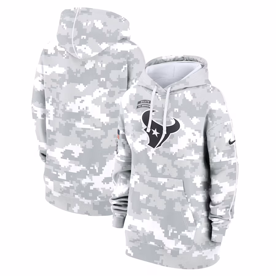 Women's Houston Texans Nike Arctic Camo 2024 Salute To Service Club Fleece Pullover Hoodie - Puhuasuan