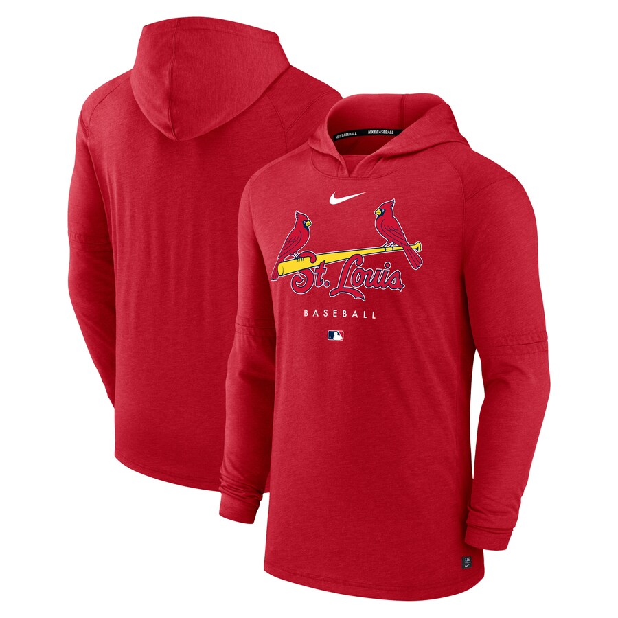 Men's St. Louis Cardinals Nike Heather Red Authentic Collection Early Work Tri-Blend Performance Pullover Hoodie - Puhuasuan