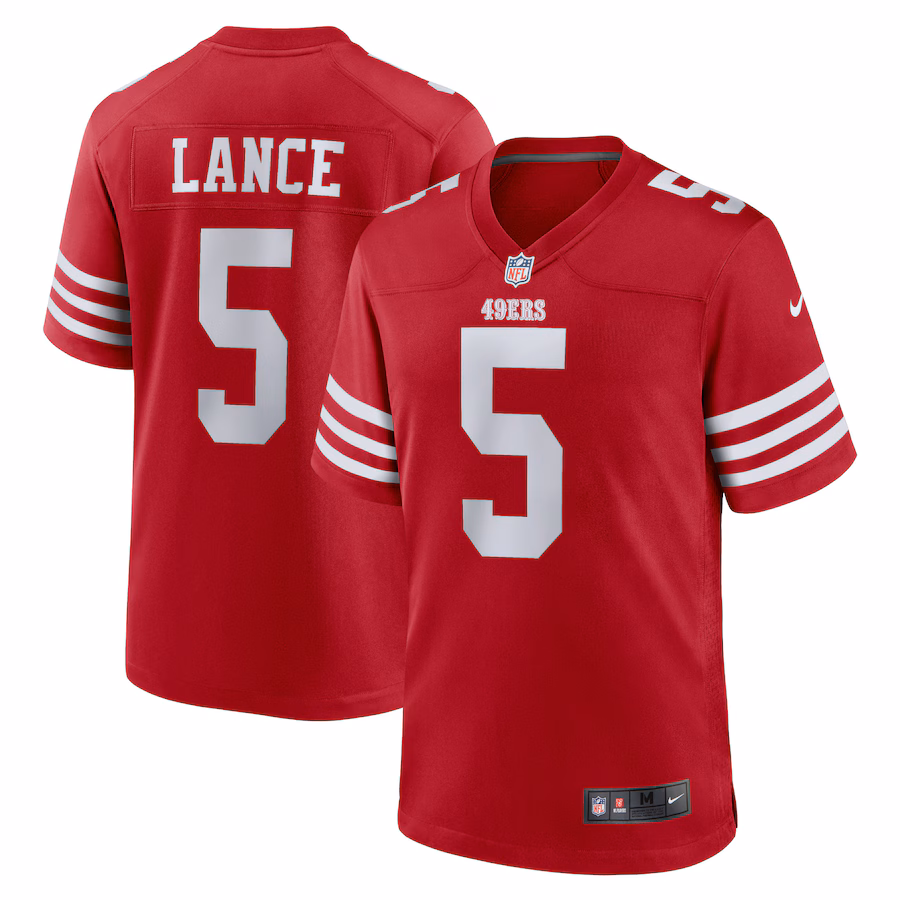 Men's San Francisco 49ers Trey Lance Nike Scarlet Game Player Jersey - Puhuasuan