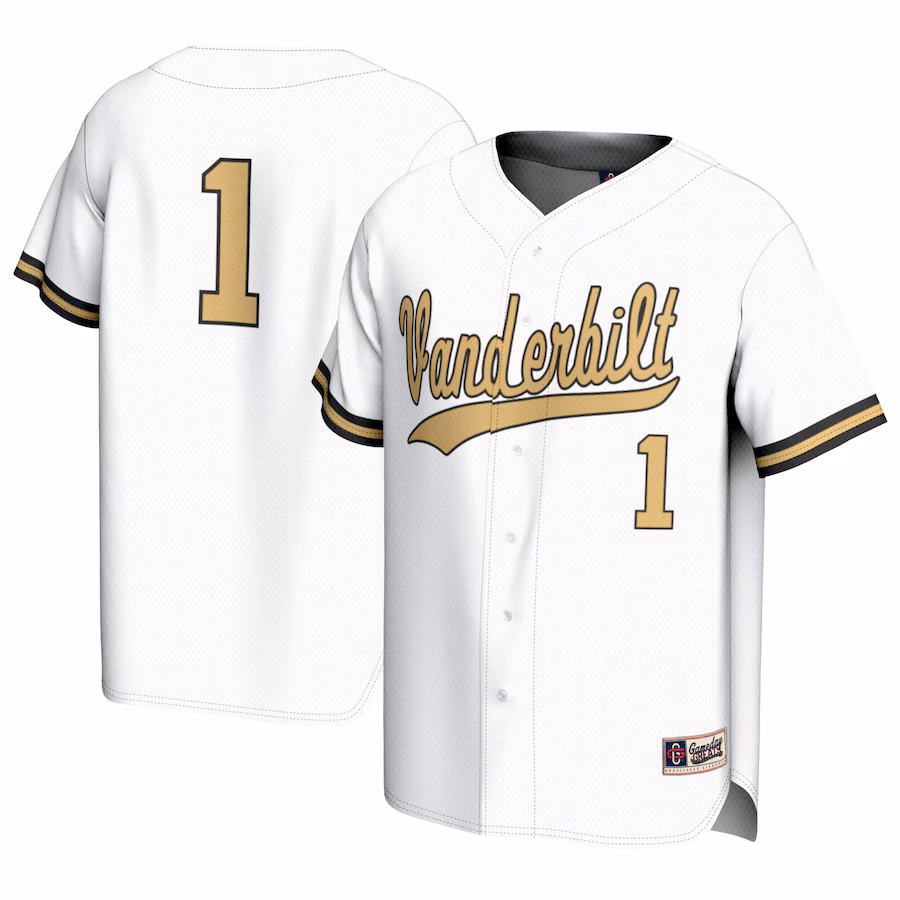 #1 Vanderbilt Commodores GameDay Greats Youth Baseball Lightweight Fashion Jersey - White - Puhuasuan