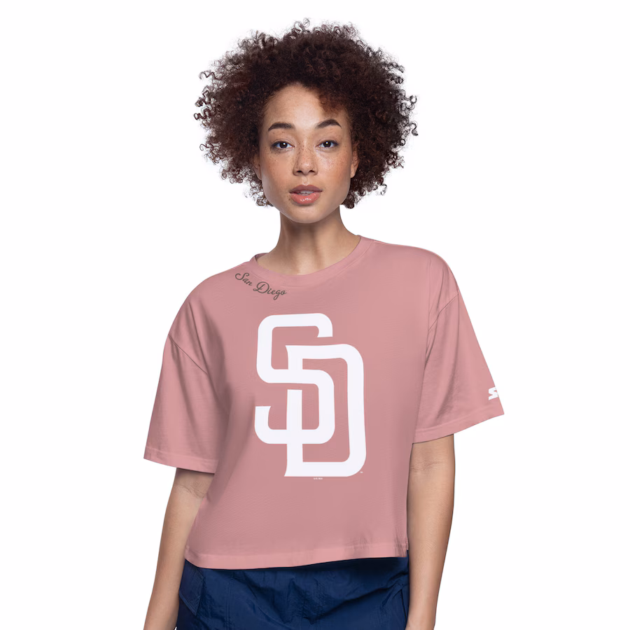 Women's San Diego Padres Starter Pink Play the Ball Boxy Cropped T-Shirt - Puhuasuan