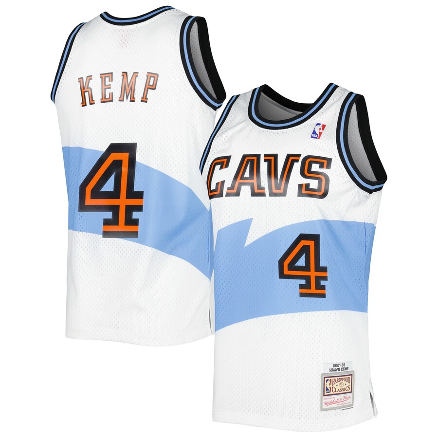 Men's Cleveland Cavaliers Shawn Kemp Mitchell & Ness White Hardwood Classics Swingman Jersey - Puhuasuan