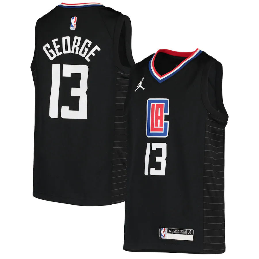 Youth LA Clippers Paul George Jordan Brand Black 2020/21 Swingman Player Jersey - Statement Edition - Puhuasuan